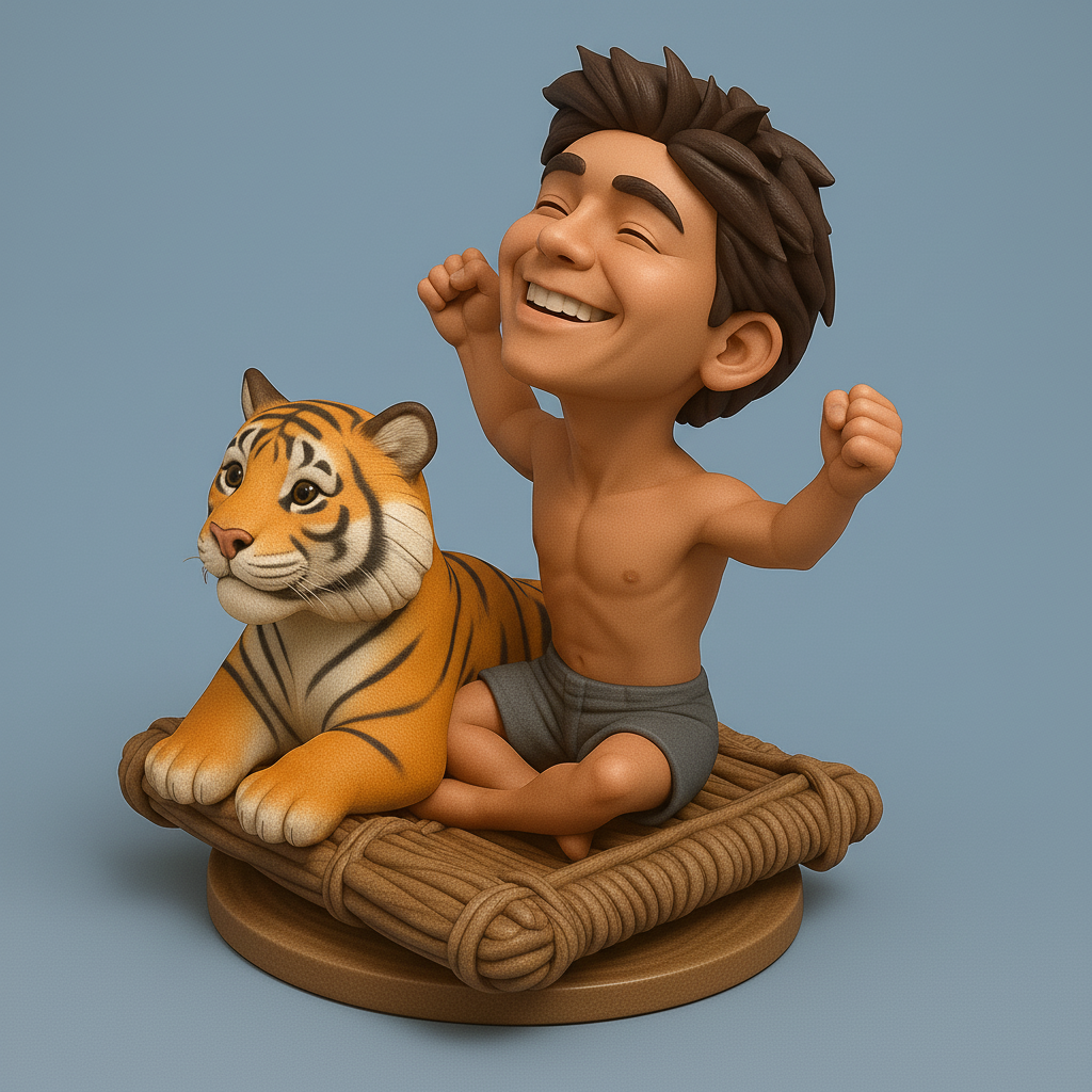 silhouette 3d printer maker-3d portrait printing_Joyful Boy & Tiger 3D Model