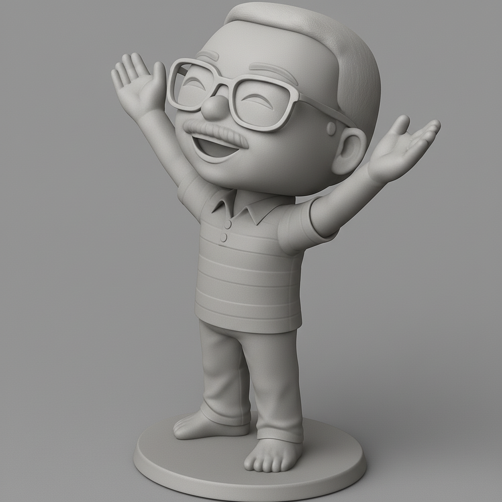 face to 3d model ai-3D portrait printing from photo_Smiling Chibi Character - Uplifting Desk Companion