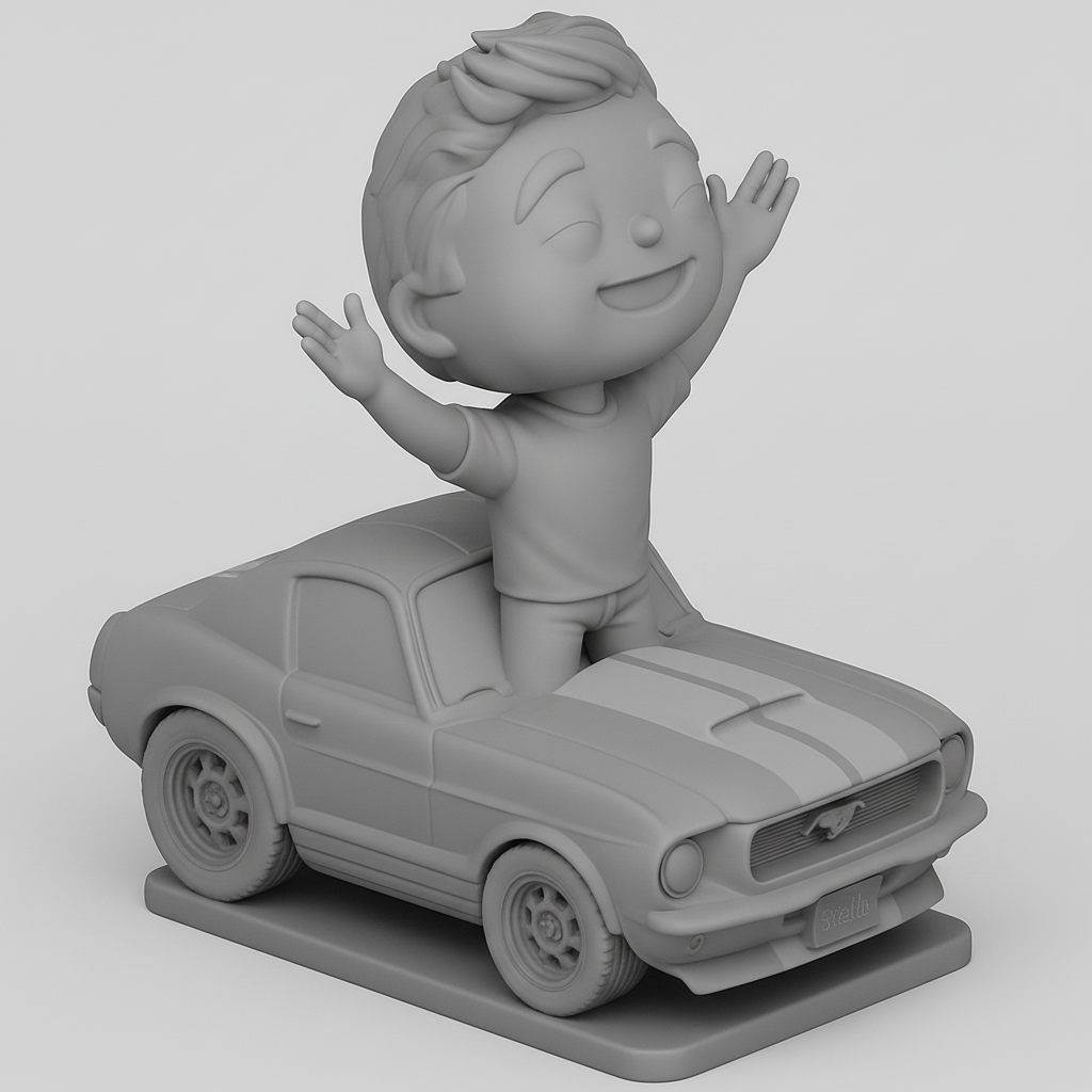 face anatomy 3d model-create 3d face model from photo_Vintage Mustang Joyride: Happy Driver Figurine