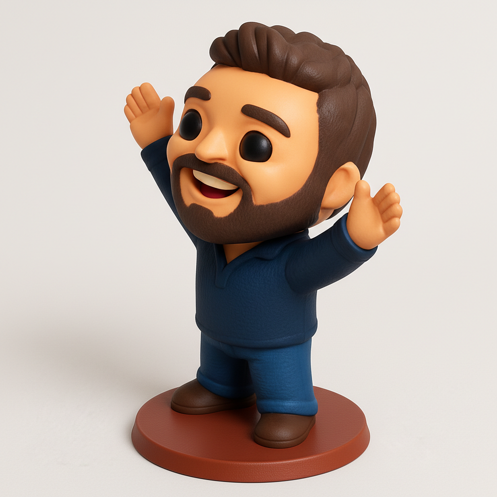 face to 3d model ai-3D portrait printing from photo_Happy Waving Man Figurine - Desk Buddy & Gift