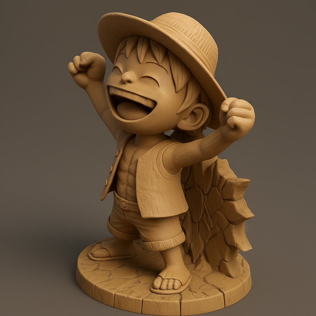 face anatomy 3d model-create 3d face model from photo_Chibi Luffy Joyful Victory Pose | One Piece Fan Art 3D Print