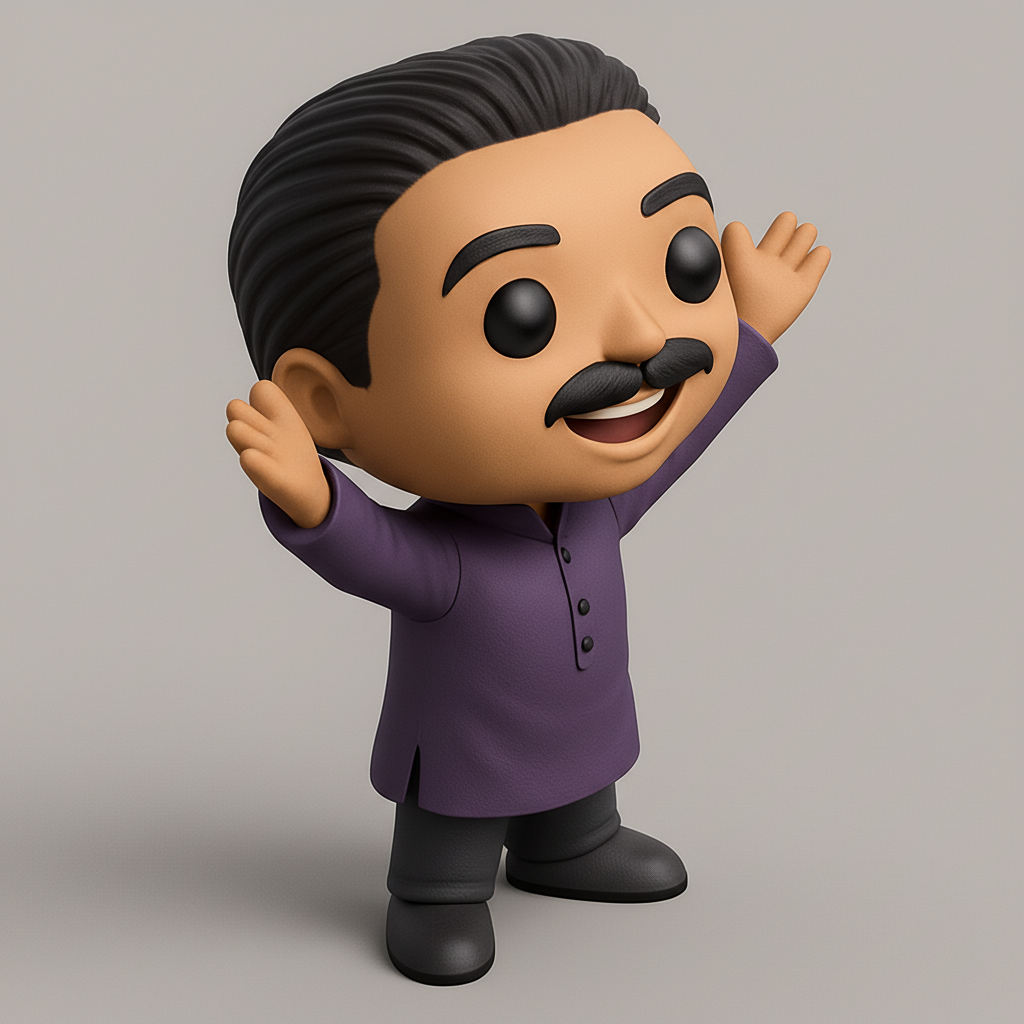 face anatomy 3d model-create 3d face model from photo_Cheerful Funko-Style Man: Welcoming Desk Buddy!