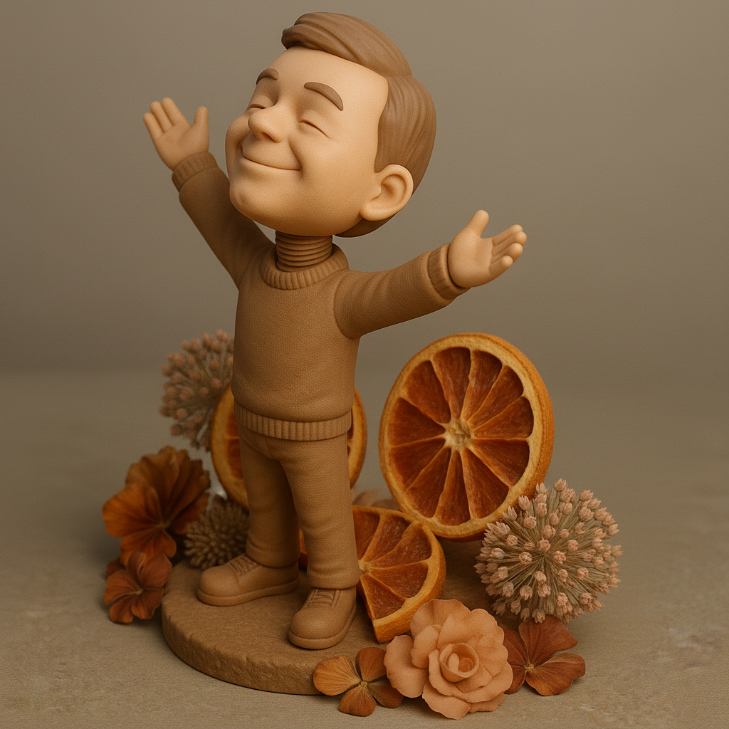 silhouette 3d printer maker-3d portrait printing_Joyful Boy Figure with Floral Accents