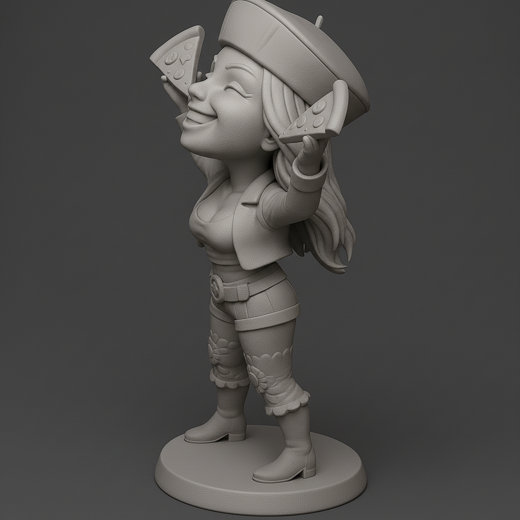 silhouette 3d printer maker-3d portrait printing_Cheerful Pizza Lover Figurine