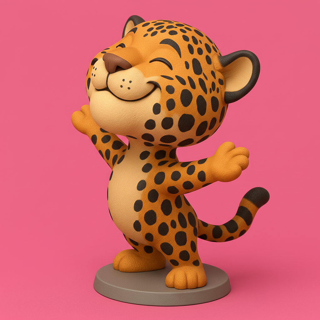 silhouette 3d printer maker-3d portrait printing_Joyful Cartoon Leopard Figurine