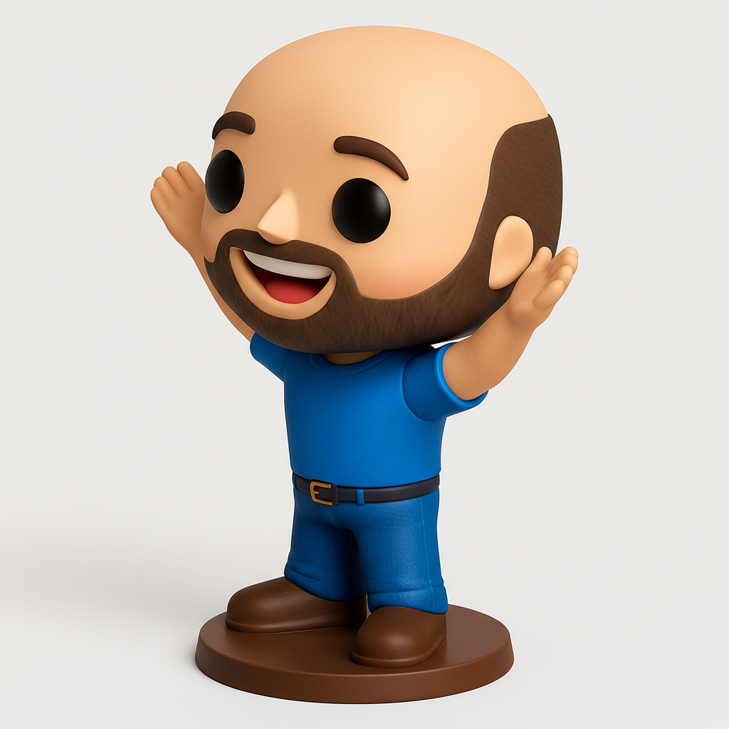 face anatomy 3d model-create 3d face model from photo_Smiling Bald & Bearded Funko-Style Collectible