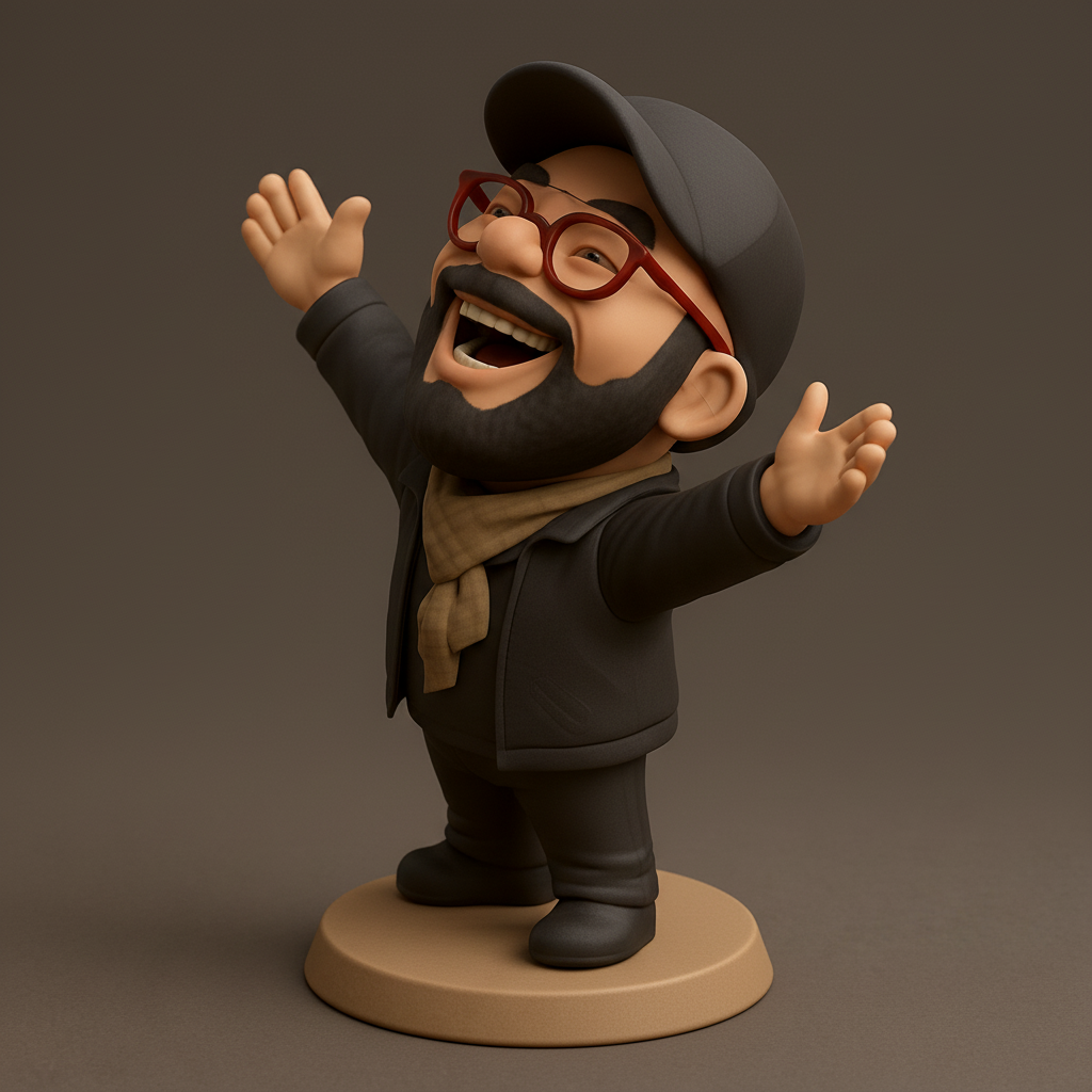 silhouette 3d printer maker-3d portrait printing_Embrace Joy: Happy Bearded Man Figurine