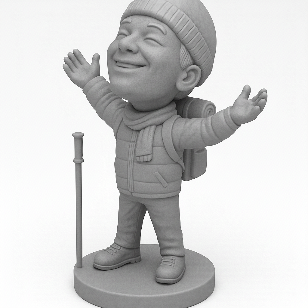 face anatomy 3d model-create 3d face model from photo_Smiling Hiker Figurine: Adventure Awaits!