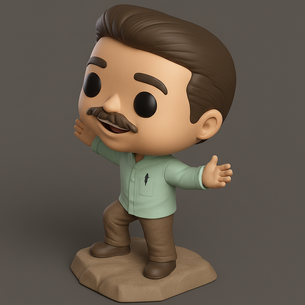 face to 3d model ai-3D portrait printing from photo_Ron Swanson Pop-Style Figure: Mustachioed Wisdom!