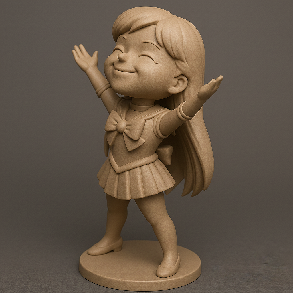 silhouette 3d printer maker-3d portrait printing_Joyful Cheerleader Figurine for 3D Printing