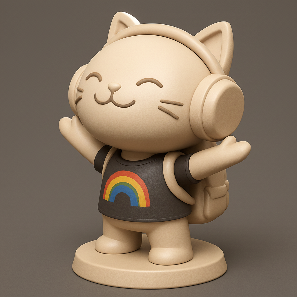 face anatomy 3d model-create 3d face model from photo_Adorable Cat Buddy: Music, Rainbows & Smiles!