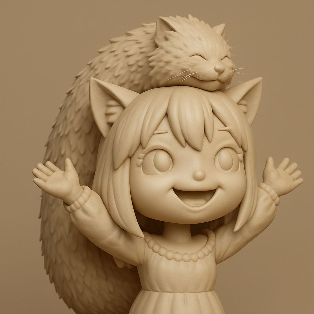 face anatomy 3d model-create 3d face model from photo_Joyful Neko-Girl with Happy Cat Companion