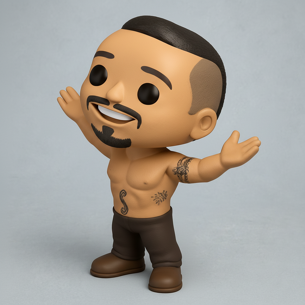 face anatomy 3d model-create 3d face model from photo_Chibi Tattooed Man Figurine: Welcoming Pose