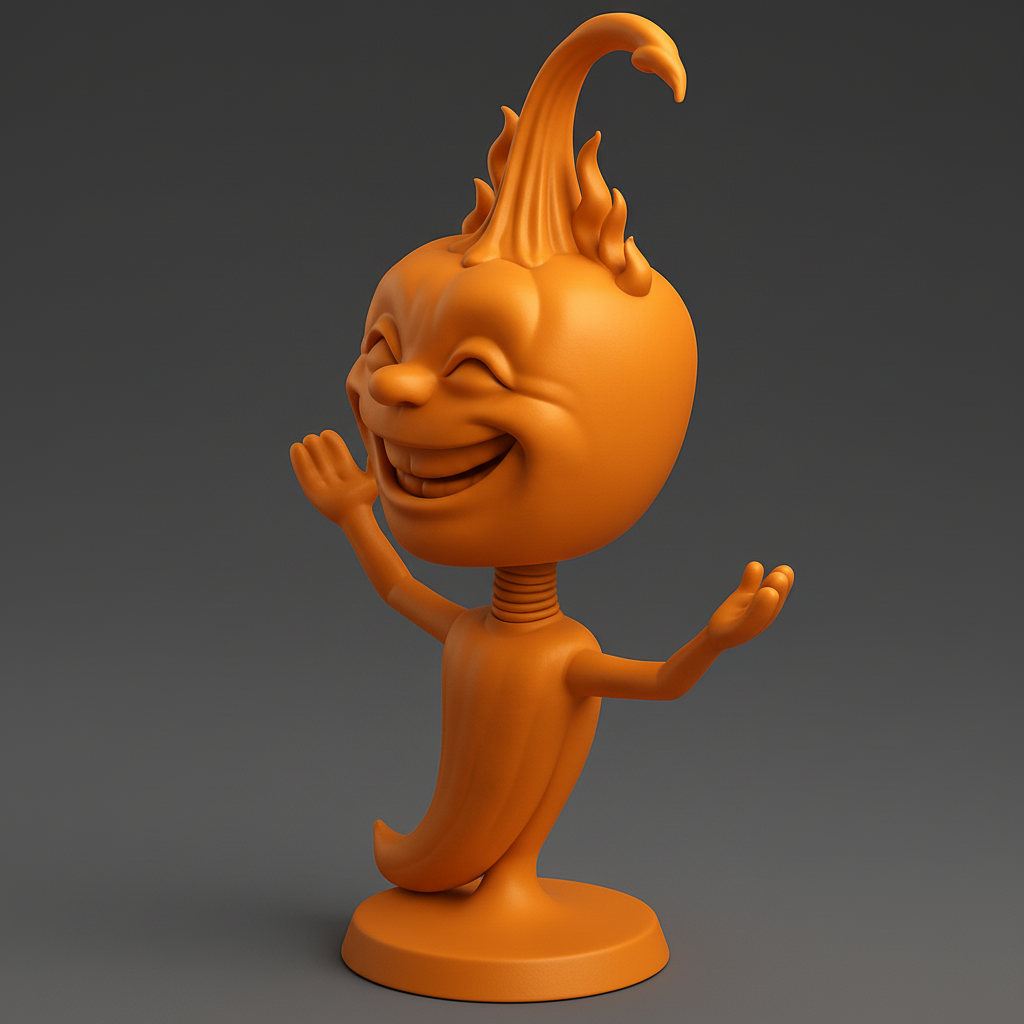 silhouette 3d printer maker-3d portrait printing_Fiery Fun Desk Buddy: Happy Chili Pepper Figurine