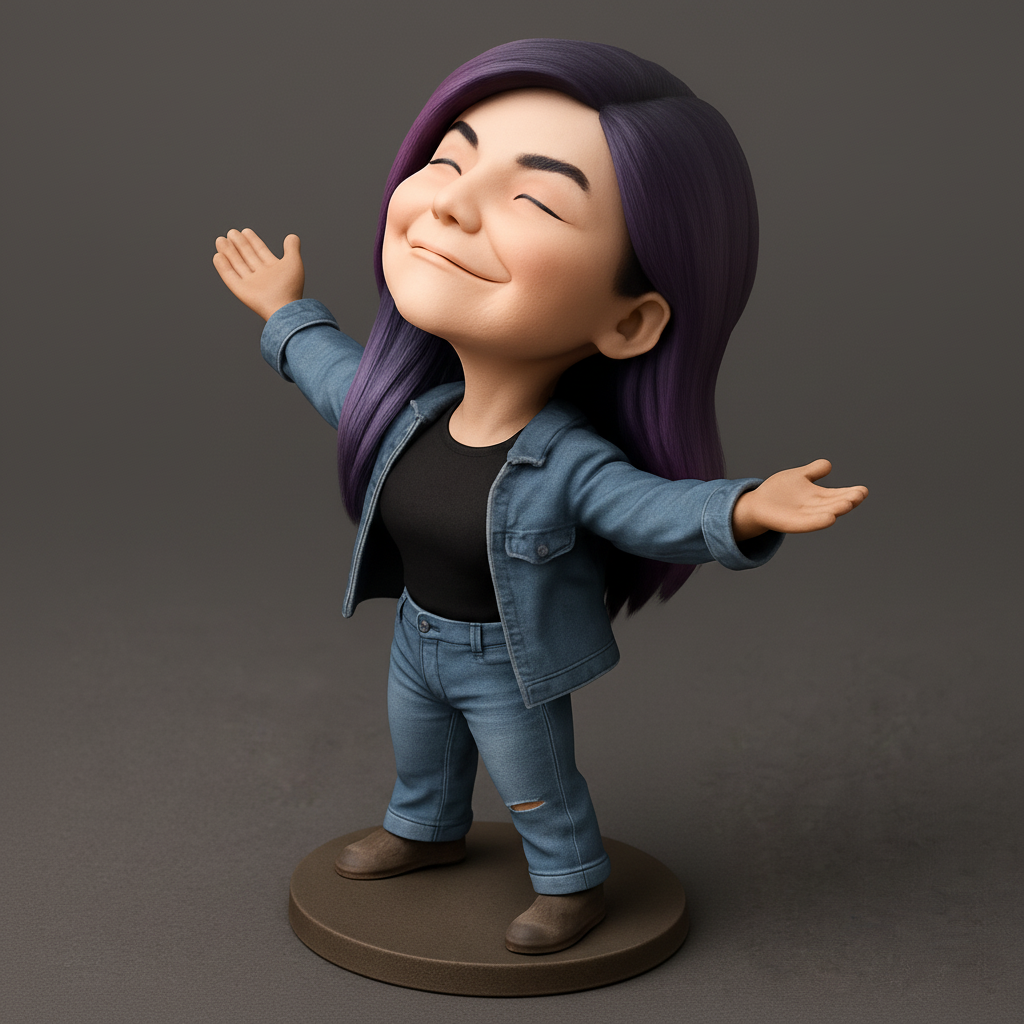 silhouette 3d printer maker-3d portrait printing_Embrace Joy: Purple Hair Figurine