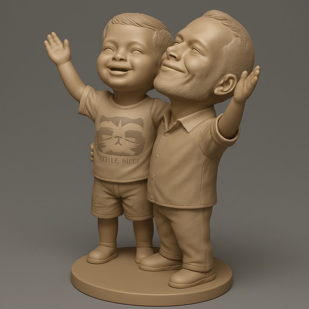 silhouette 3d printer maker-3d portrait printing_Joyful Father & Son Hug Figurine - Custom Keepsake