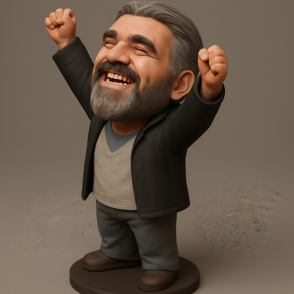 face anatomy 3d model-create 3d face model from photo_Ecstatic Bearded Man Figurine - Celebrate Success!