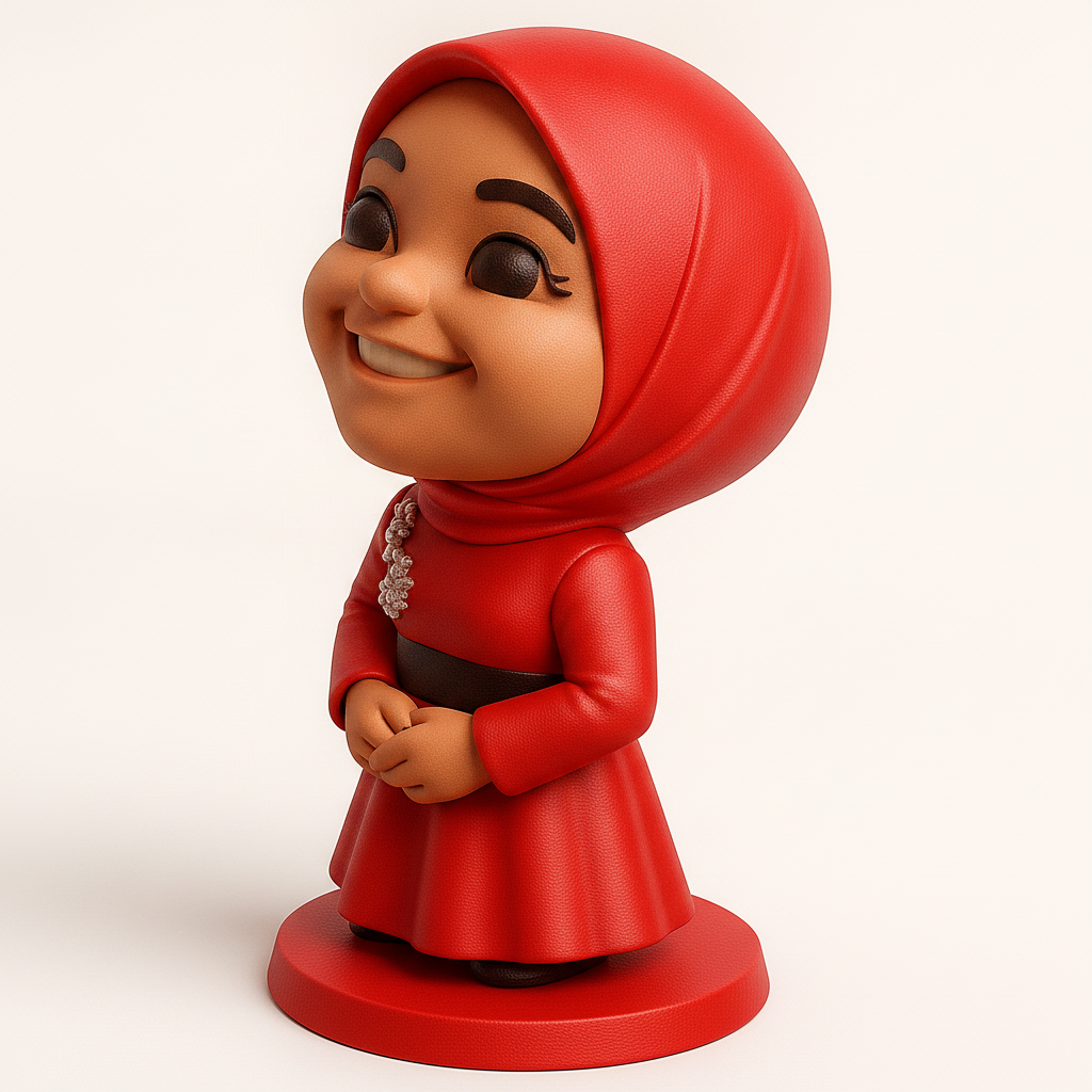 face to 3d model ai-3D portrait printing from photo_Smiling Hijabi Figure - Cheerful Desk Companion