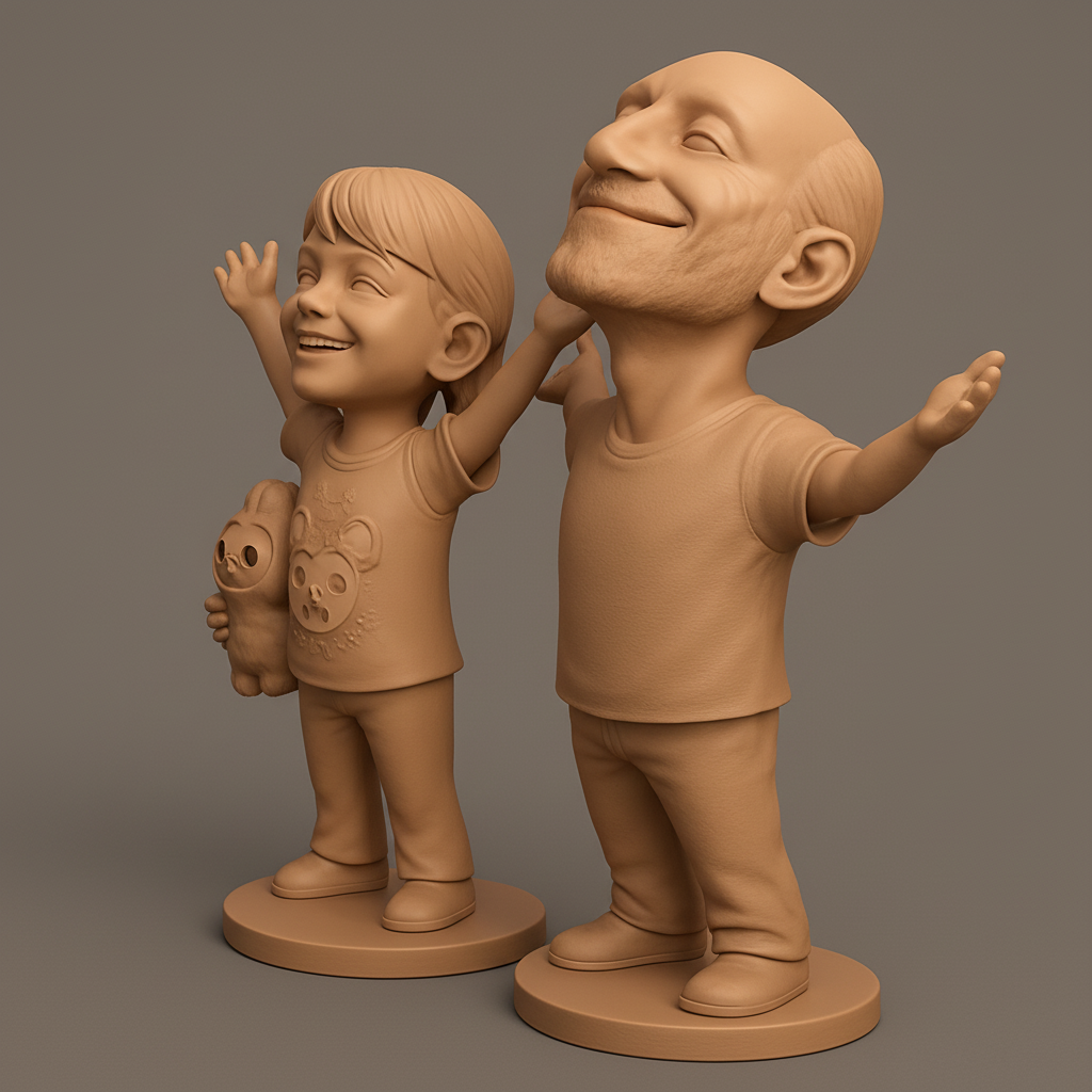face to 3d model ai-3D portrait printing from photo_Cherished Moments: Grandparent & Child Figurine Set