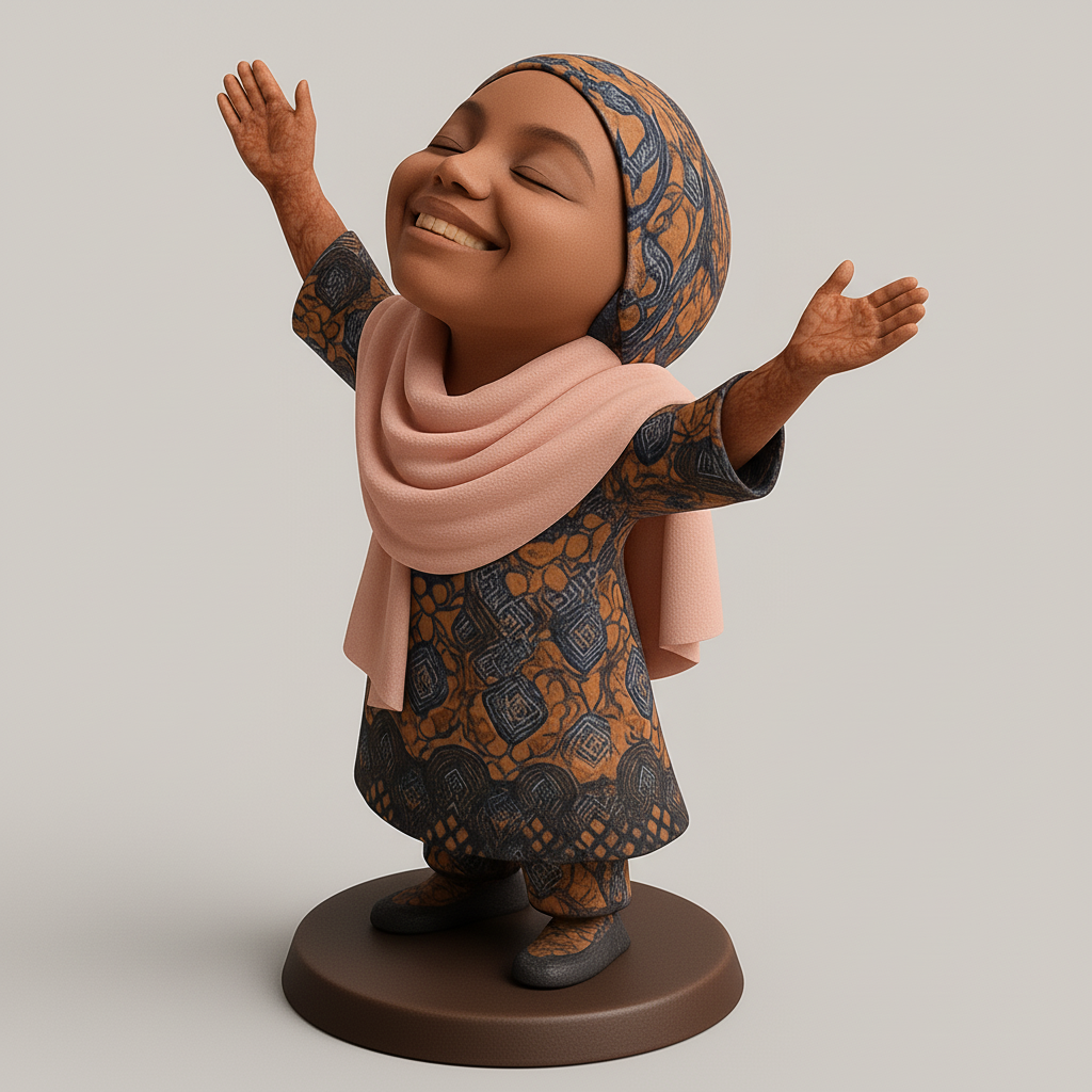 face to 3d model ai-3D portrait printing from photo_Joyful Girl in Hijab Figurine - Celebrate Faith & Happiness