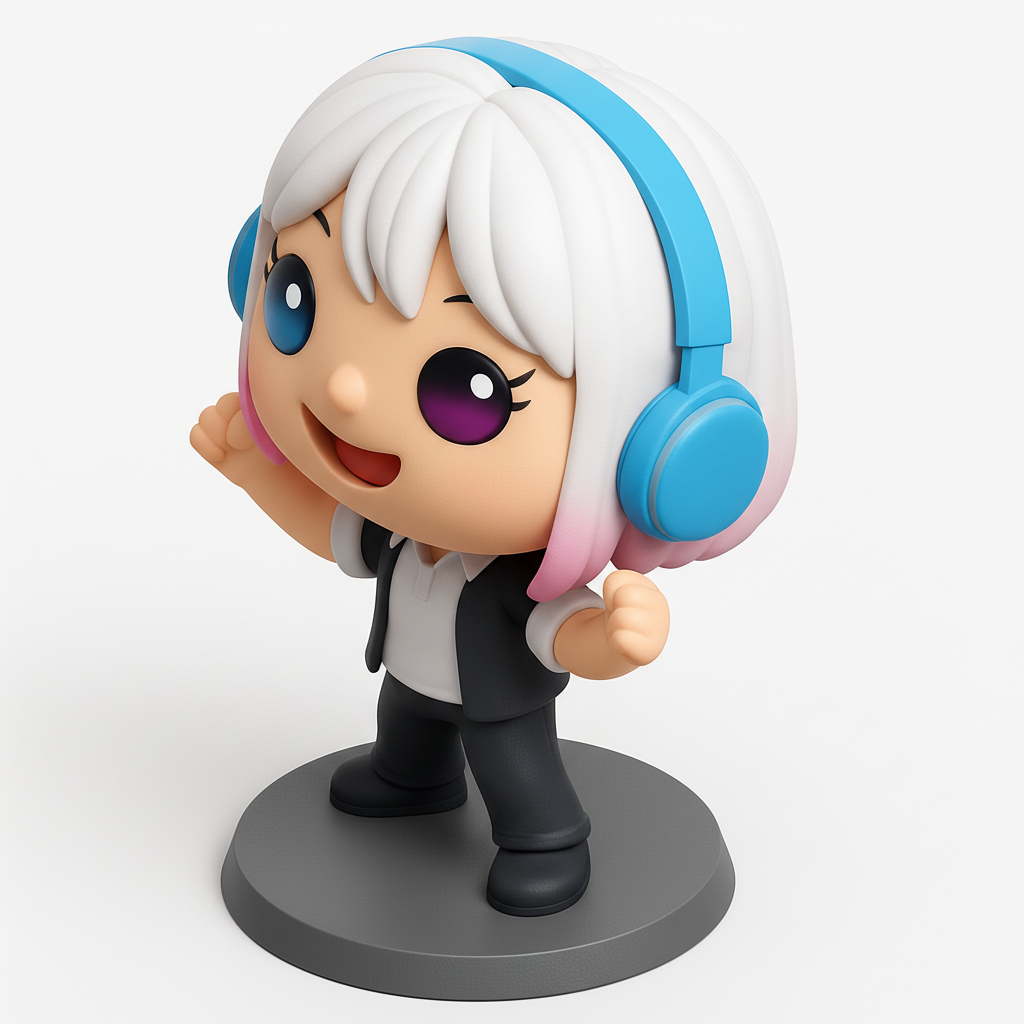 face anatomy 3d model-create 3d face model from photo_Vibrant Chibi Figure with Headphones - Desk Companion