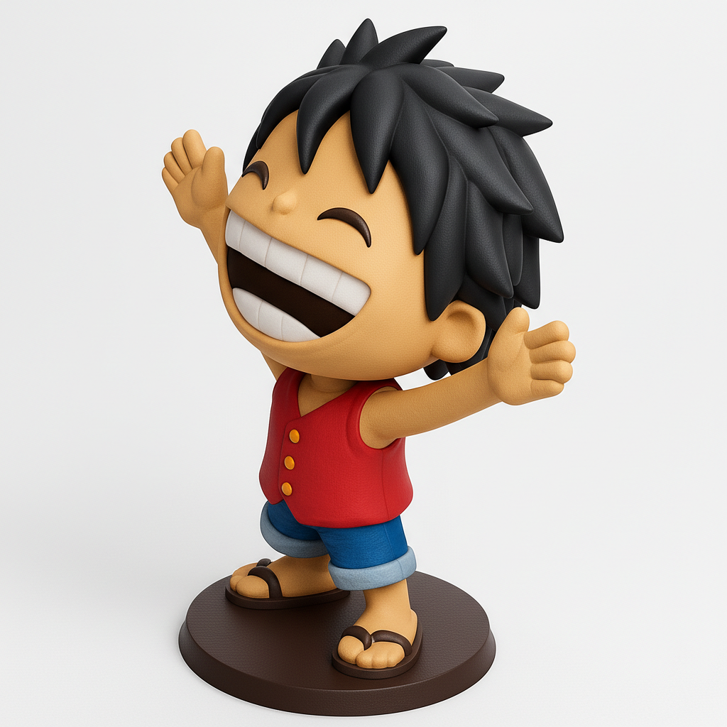face anatomy 3d model-create 3d face model from photo_Chibi Luffy Figurine: Iconic Joyful Pose