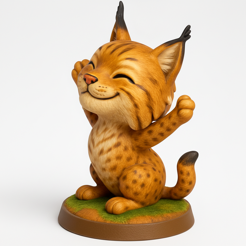 face to 3d model ai-3D portrait printing from photo_Smiling Bobcat Buddy: Bring Joy to Your Desk!