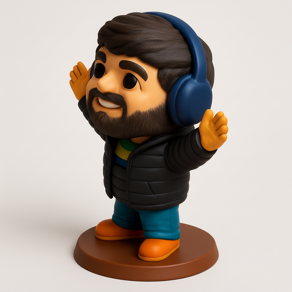 face anatomy 3d model-create 3d face model from photo_Happy Bearded Listener Figurine with Headphones