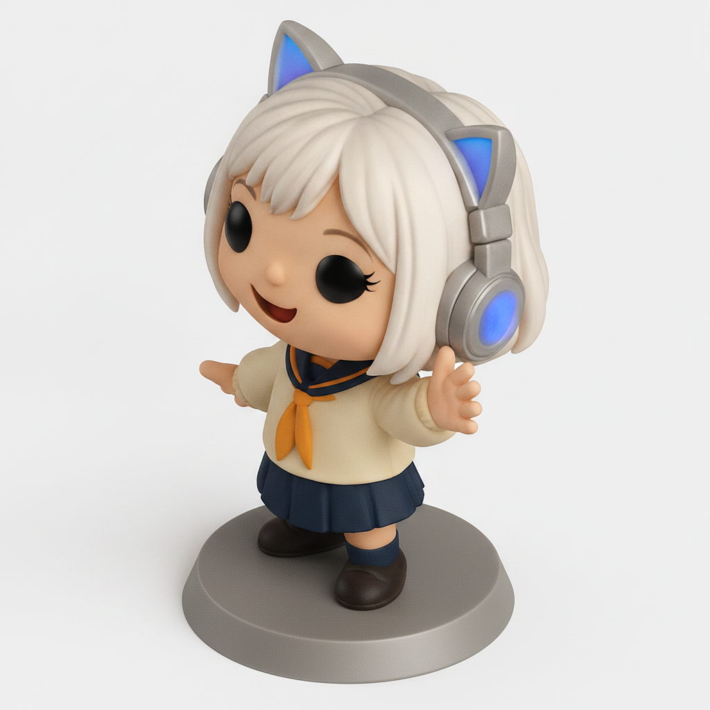 face to 3d model ai-3D portrait printing from photo_Kawaii Cat-Ear Headphone Girl Figurine