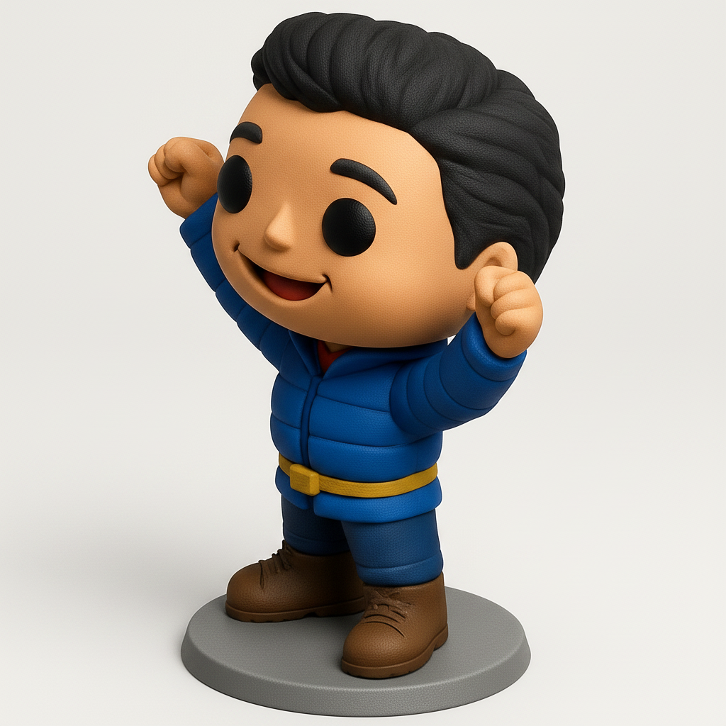 face to 3d model ai-3D portrait printing from photo_Cheering Hero Funko Style Figure - Ready for Your Collection