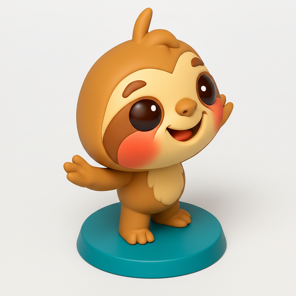 face anatomy 3d model-create 3d face model from photo_Happy Sloth Buddy Figurine - Adorable Desk Decor Print