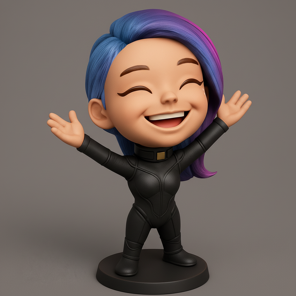 face anatomy 3d model-create 3d face model from photo_Joyful Chibi Heroine - Vibrant Ombre Hair Figurine