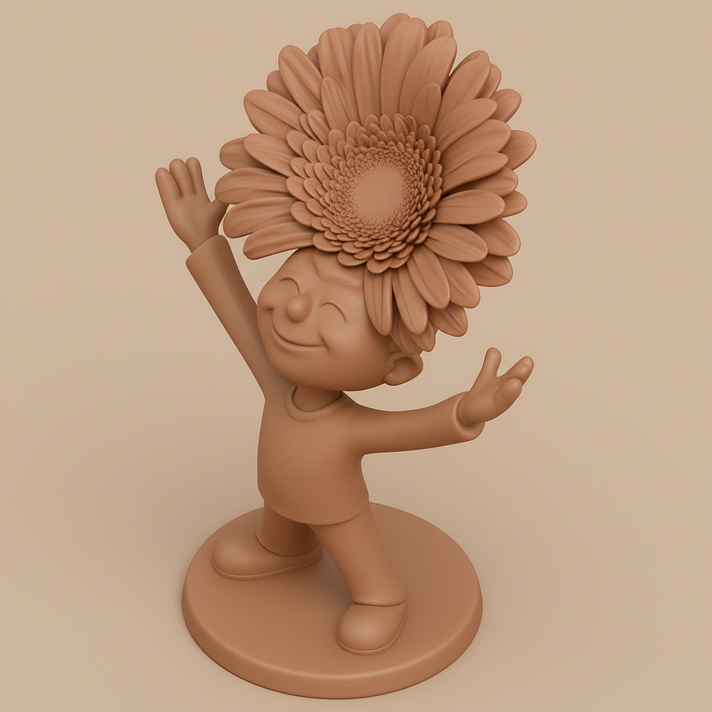 face to 3d model ai-3D portrait printing from photo_Happy Boy with Flower Hat: Whimsical Desk Decor