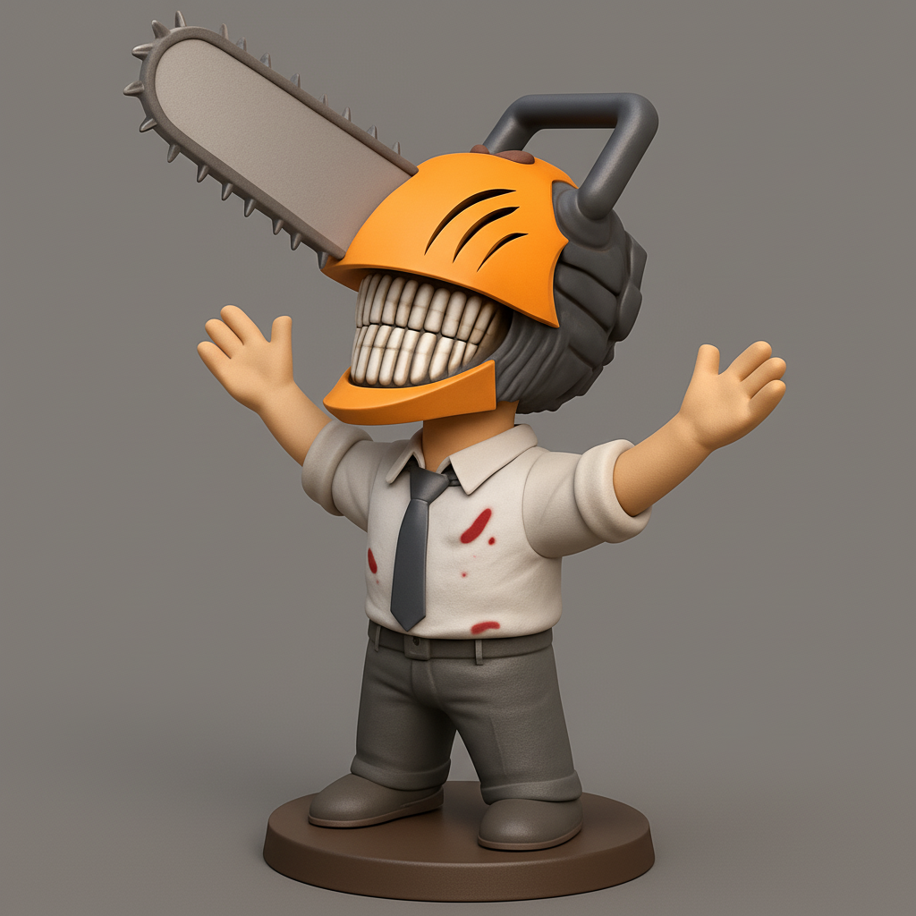 face to 3d model ai-3D portrait printing from photo_Chainsaw Man Denji - Blood-Splattered Chibi Figurine