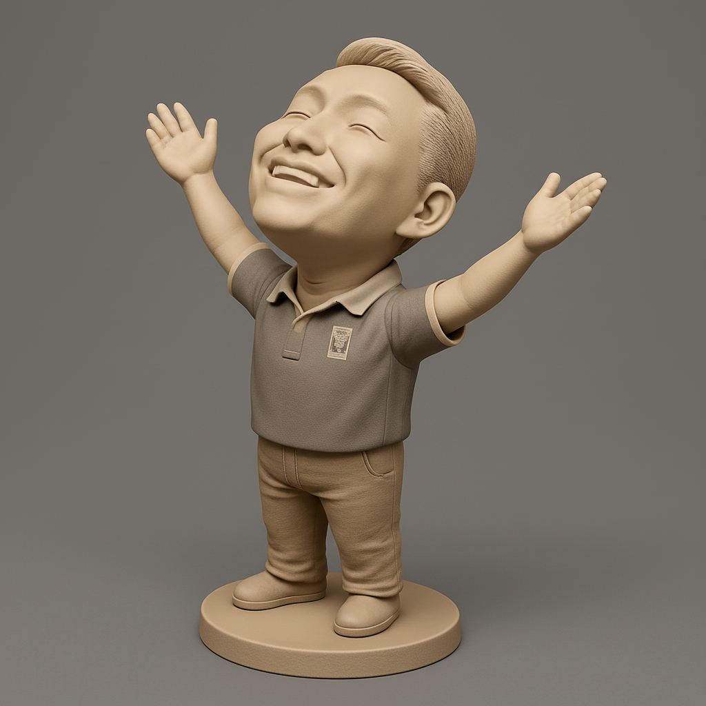 face anatomy 3d model-create 3d face model from photo_Happy Pose Celebration Bobblehead Figurine