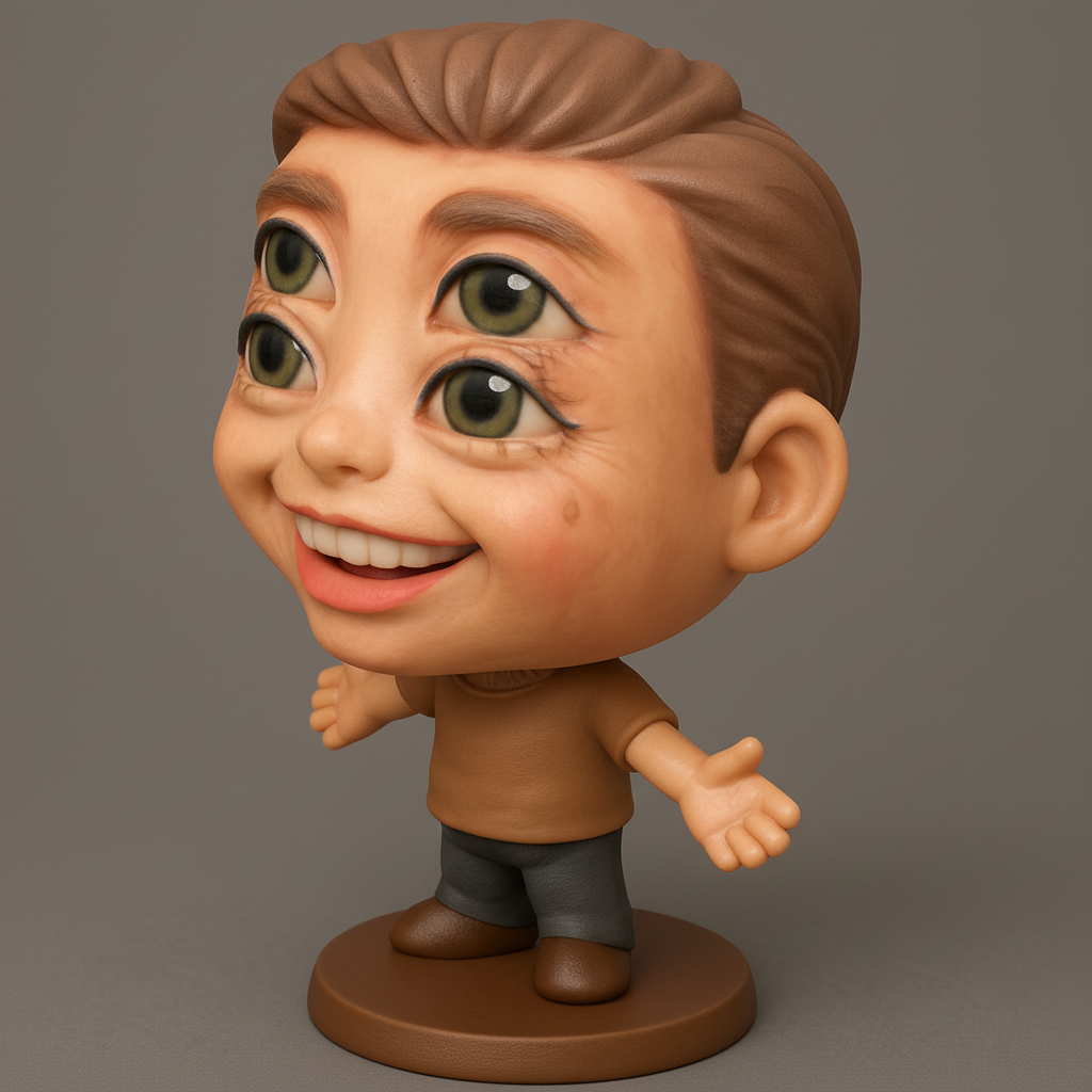 face to 3d model ai-3D portrait printing from photo_Smiling Four-Eyed Bobblehead: Embrace the Unique!