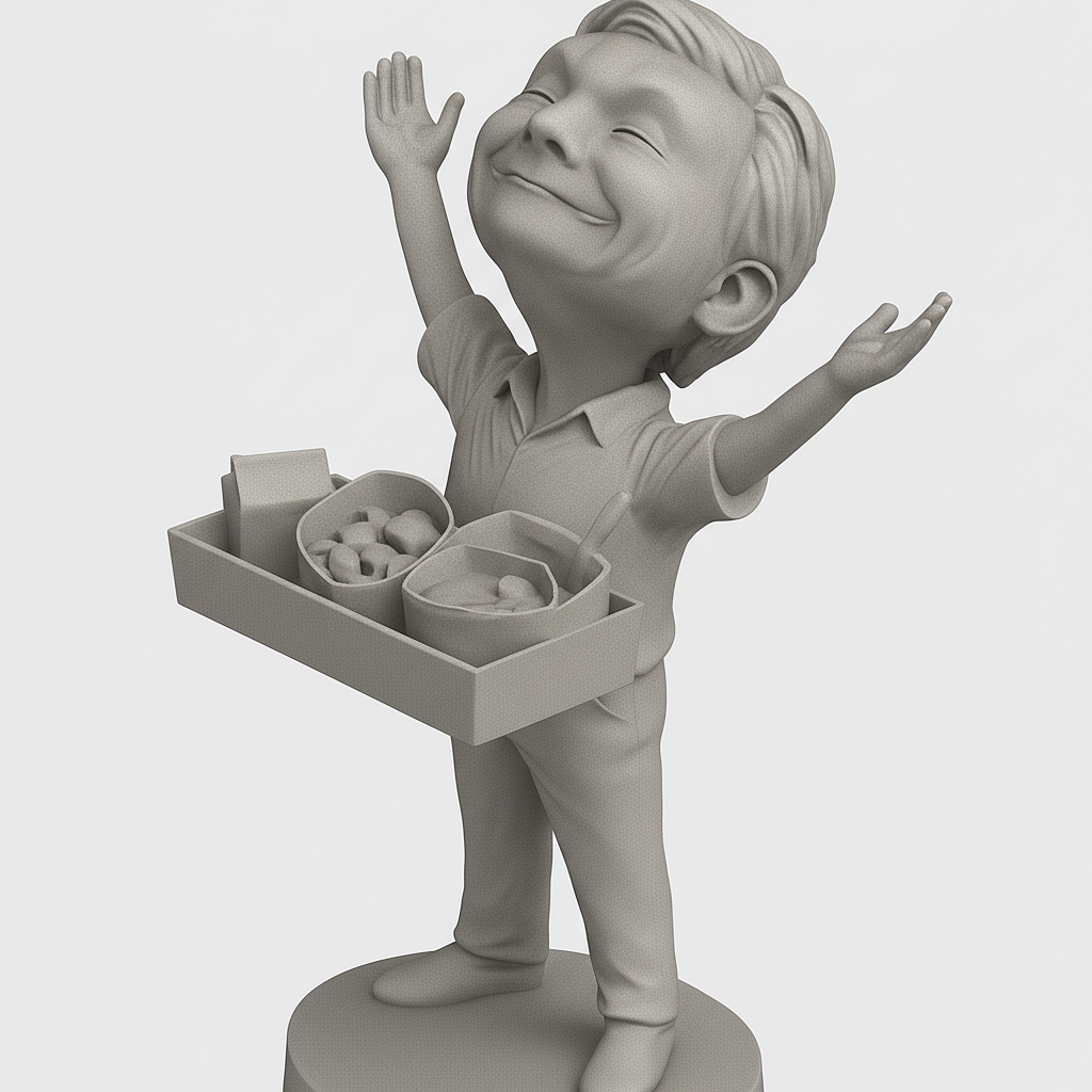 silhouette 3d printer maker-3d portrait printing_Joyful Snack Vendor Statue
