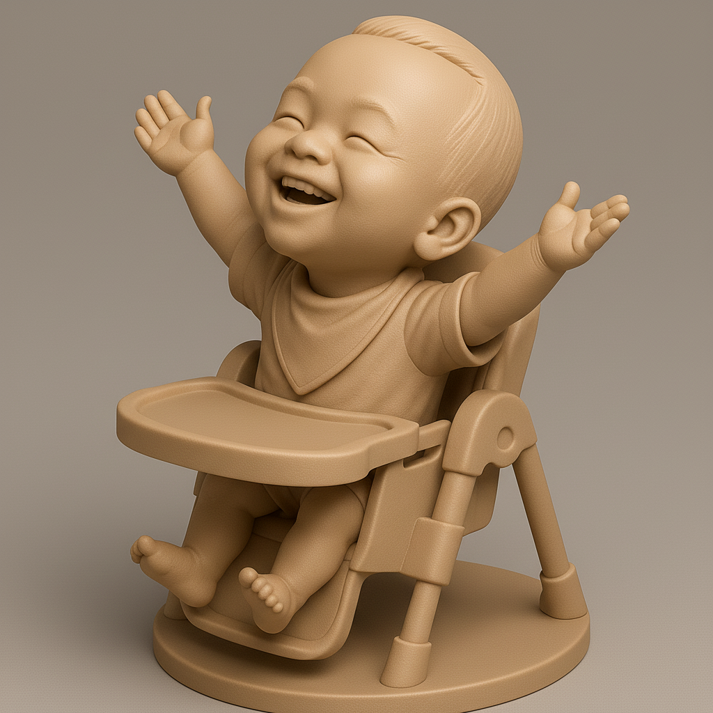 silhouette 3d printer maker-3d portrait printing_Joyful Baby in High Chair
