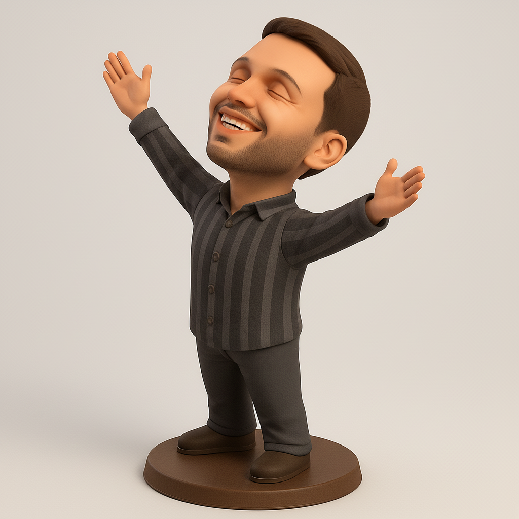 face to 3d model ai-3D portrait printing from photo_Joyful Man Figurine: Embrace Happiness 3D Print
