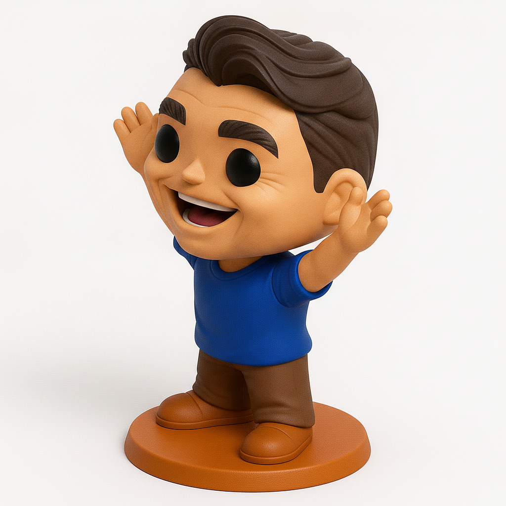 face to 3d model ai-3D portrait printing from photo_Smiling Hero Figurine: Your Desk's New Best Friend