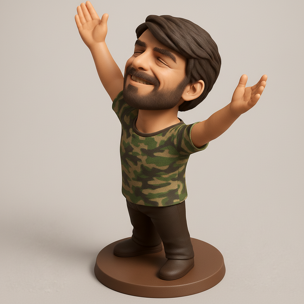 face anatomy 3d model-create 3d face model from photo_Embrace Joy: Victorious Camo Man Figurine