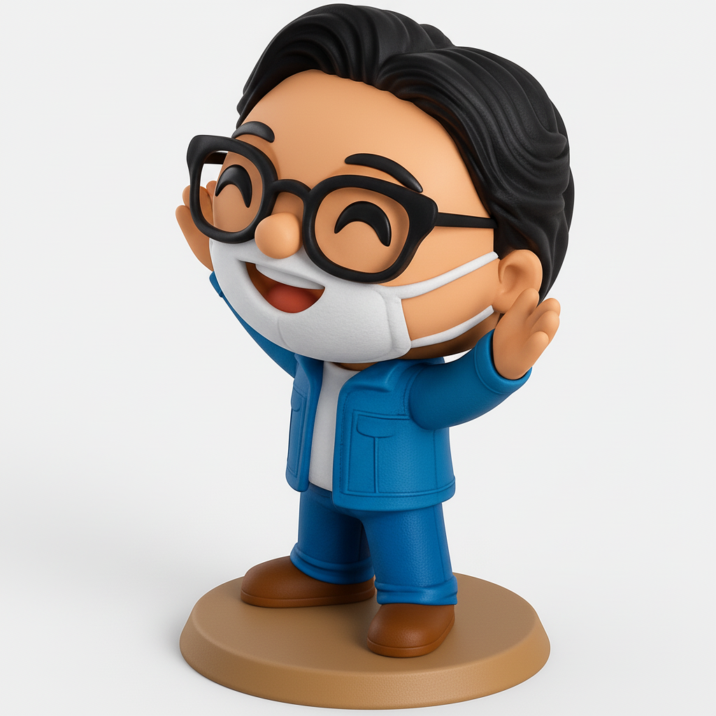 face to 3d model ai-3D portrait printing from photo_Smiling Masked Figure: Positive Desk Decor