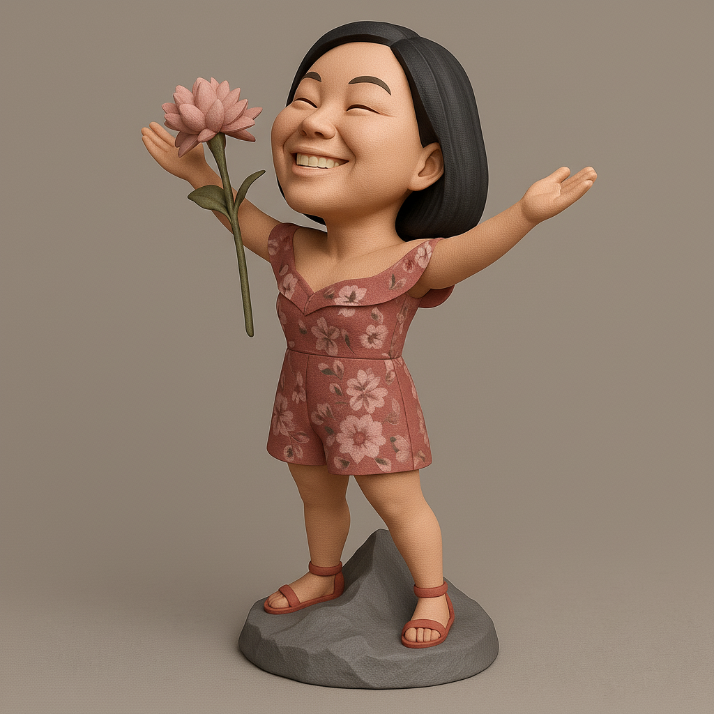 silhouette 3d printer maker-3d portrait printing_Joyful Floral Figurine with Flower