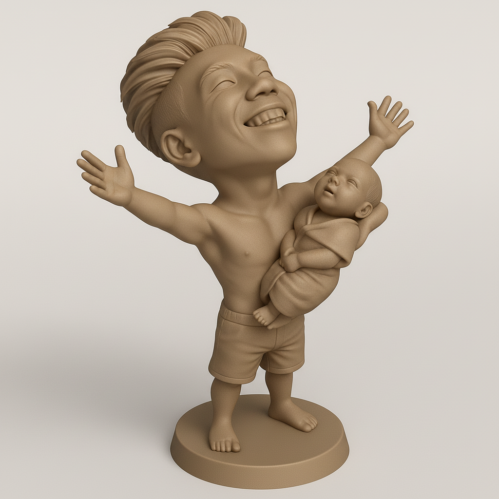 face anatomy 3d model-create 3d face model from photo_Joyful Father and Baby Figurine