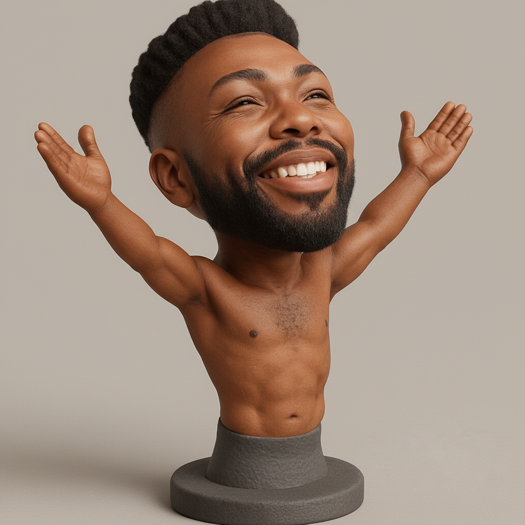 face anatomy 3d model-create 3d face model from photo_Joyful Bobblehead with Muscular Arms