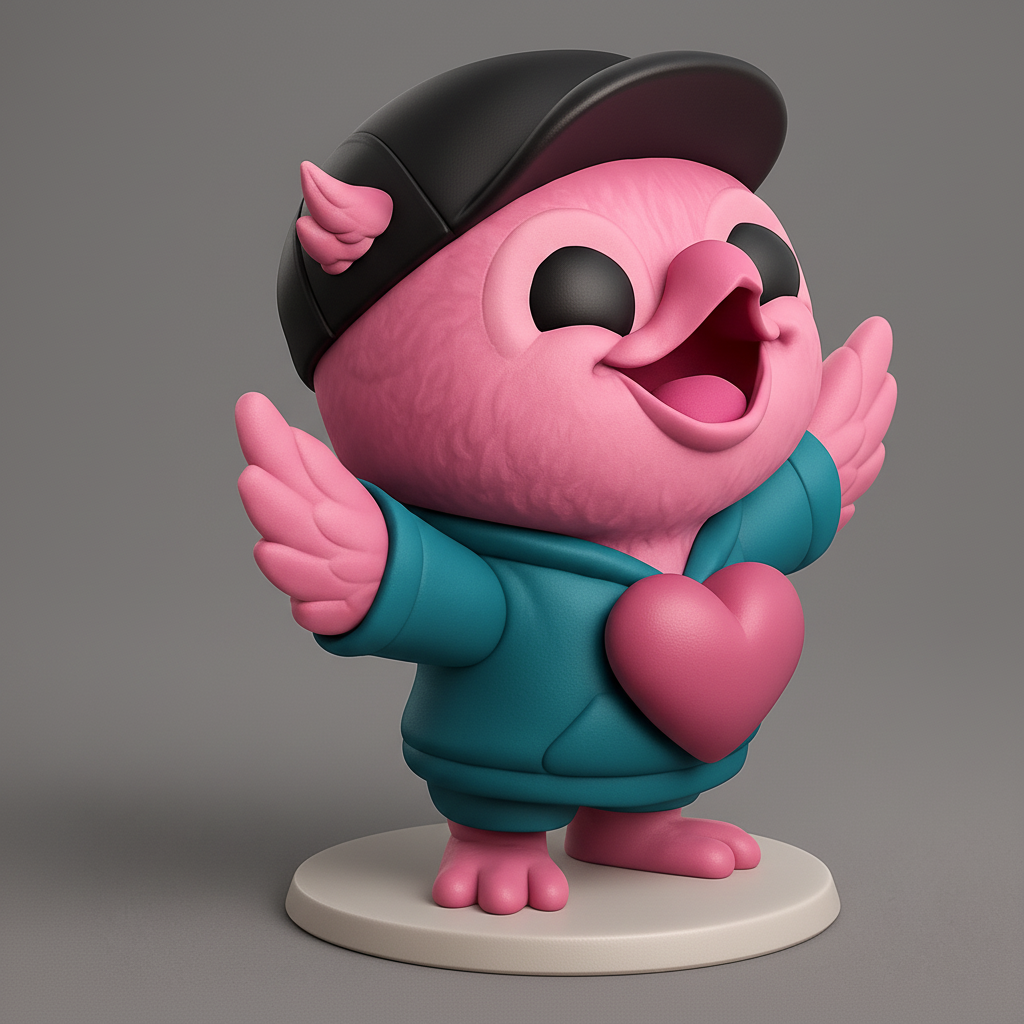 face to 3d model ai-3D portrait printing from photo_Happy Heart Flamingo Character Figurine