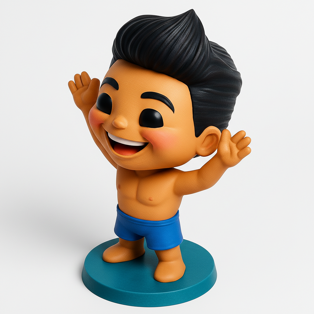 face to 3d model ai-3D portrait printing from photo_Beach Day Joy: Happy Waving Boy Figurine