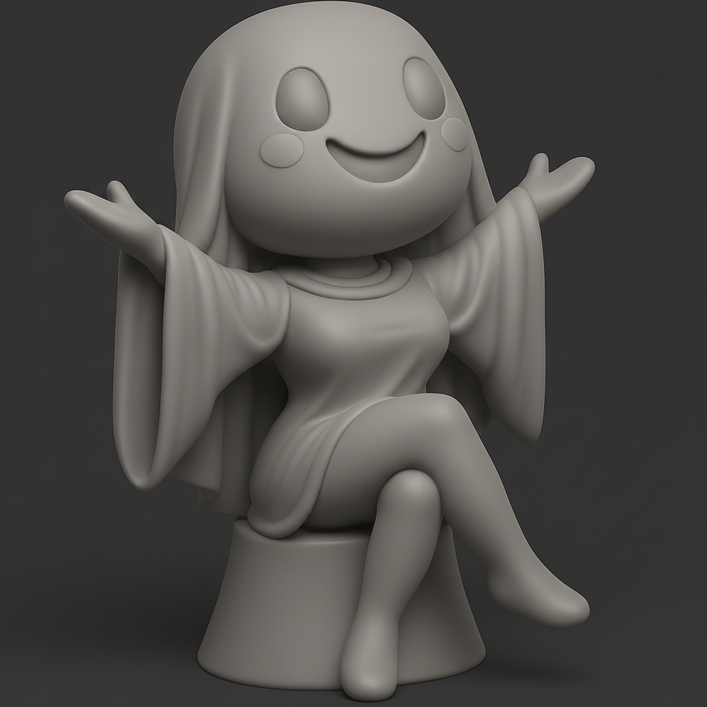 face to 3d model ai-3D portrait printing from photo_Friendly Ghost Chibi Figurine - Welcoming Desk Buddy