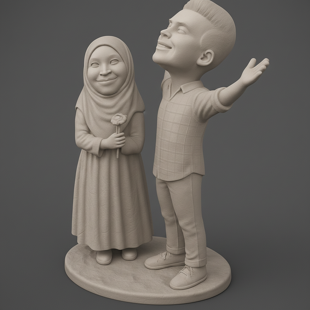 face anatomy 3d model-create 3d face model from photo_Happy Duo: Celebrate Joy with This Charming Statue!