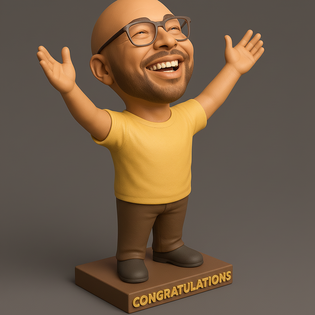 silhouette 3d printer maker-3d portrait printing_Celebratory Figurine with Joyful Expression